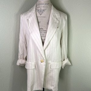 Free People White Pinstripe Linen Blazer